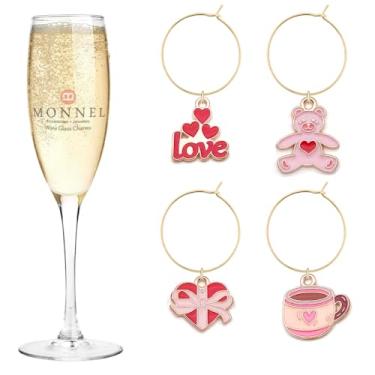 Imagem de MONNEL P805 Sortidos Little Love Series Copo de Urso de Pelúcia Caixa de Presente Amor Corações Pingentes de Vinho Marcadores de Vidro Etiquetas para Decorações de Festa com Bolsa de Veludo - Conjunto