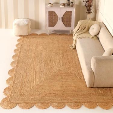 Imagem de VEVARA HOMES Tapete de área de juta natural recortado, 1,8 x 2,7 m – Tapete de fibra natural tecido à mão para sala de estar, quarto e entrada, estilo rústico e boho
