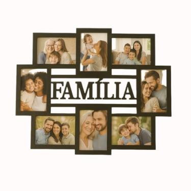 Imagem de Mural de Fotos Família em MDF Preto, Painel Decorativo de Parede com 8 Espaços 10x15cm, 49x62cm, Acompanha Fita Dupla Face