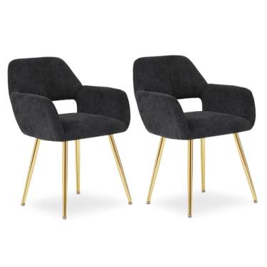 Imagem de Athena Collection Conjunto de 2 cadeiras de braço para sala de jantar, cadeiras estofadas modernas com apoio de braço e pernas de metal, assento lateral confortável para sala de estar, cozinha, mesa