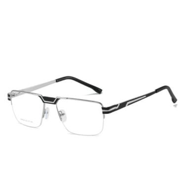 Imagem de Armação de óculos masculina e feminina, armação preta, vintage, redonda, transparente, armação quadrada (prateada e preta)