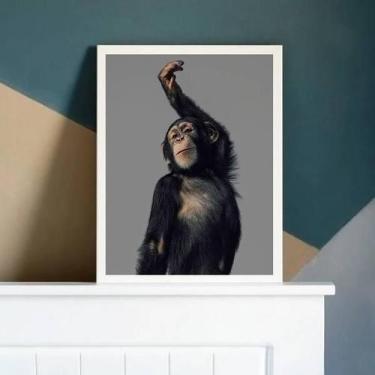 Imagem de Quadro Macaco Performance 45X34Cm - Com Vidro Moldura Branca - Quadros