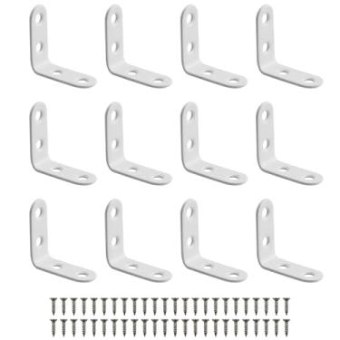Imagem de JCBIZ 12 peças suportes de canto de aço inoxidável 90 graus suporte de prateleira em forma de L suportes de móveis mesa e cadeira conectores 48 x parafusos 40 x 40 x 16 mm ferragens de montagem na