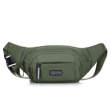 Imagem de Bolsa de cintura de nylon de 39,9 cm – Bolsa antifurto para viagens ao ar livre com bolso impermeável para telefone, bolsa tiracolo masculina, Verde, Bolsa de cintura casual