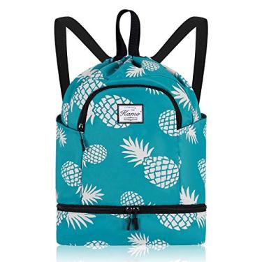 Imagem de KAMO Mochila com cordão – Mochila esportiva de natação para ioga com compartimento para sapatos, Abacaxi, One Size