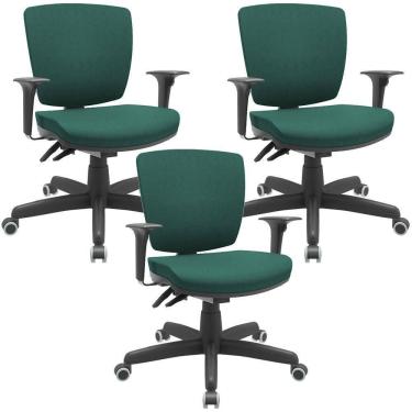 Imagem de Kit 03 Cadeiras Escritório Executiva Office Giratória Preto Baixa Flexi P03 Poliéster Verde - Lyam
