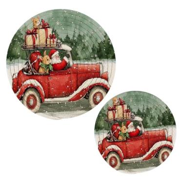 Imagem de Blueangle 2 peças de suporte de panela vintage vermelho para carro - conjunto de pegadores de panela de tecido redondo - almofadas quentes trançadas de algodão - porta-copos - tapetes de mesa para