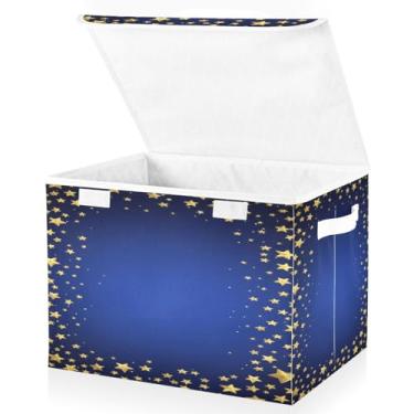 Imagem de Blueangle Caixas de armazenamento dobráveis 1 pacote, cestas douradas de armazenamento de flocos de neve com tampas e alça para casa, quarto, armário e escritório (14)