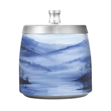 Imagem de SEHANY Cinzeiro Majestic Mountain Peak com tampa para cigarros, à prova de vento, sem fumaça, aço inoxidável, cinzeiros para uso interno e externo, grande, inodoro, para fumantes, decoração de