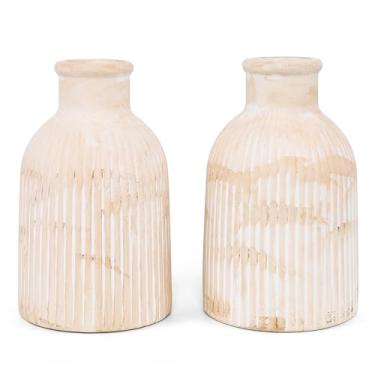 Imagem de PURVONNIE Conjunto de 2 vasos de cerâmica branca – vasos decorativos modernos para casa, cozinha, sala de estar, quarto, escritório, banheiro e mesa de prateleira