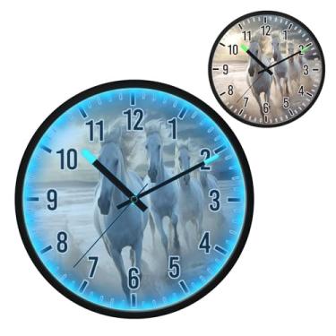 Imagem de Blueangle Relógio de parede LED que brilha no escuro e ativado por voz, silencioso, cavalos brancos de 30,5 cm, design de corrida, operado por bateria para decoração de quarto e sala de estar (286)