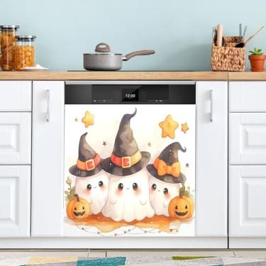 Imagem de ATTX Capa de ímã de lava-louças de fantasmas fofos, 58 cm C x 66 cm A decoração da capa da máquina de lavar louça, adesivos de eletrodomésticos para armários domésticos #251