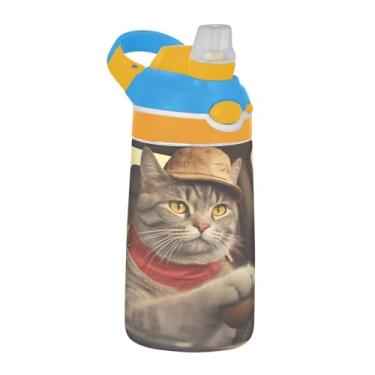 Imagem de Blueangle Garrafa de água de carro para dirigir gatos de 473 ml, garrafa de viagem e esportes Tritan reutilizável com canudo e design de tampa de bico pop-up (676)