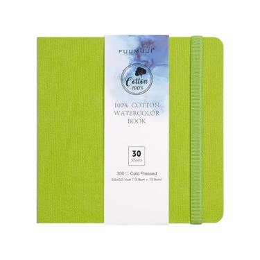 Imagem de Caderno de aquarela Fuumuui 14 x 14 cm com 30 folhas de papel de algodão de 63,5 kg (300 g/m²) para pintura, desenho, diário de arte, caderno de desenho como caderno de viagem