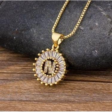 Imagem de Colar Dourado Letra Inicial Strass Brilhante Nome - DCXAM