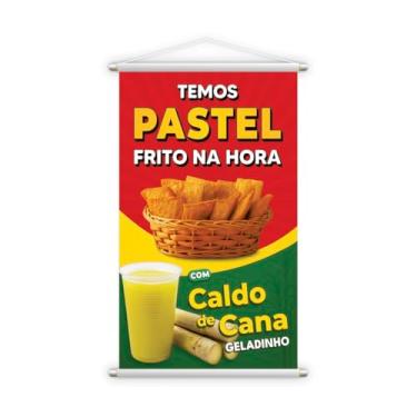 Imagem de Banner Decorativo Pastel e Caldo de Cana, Lona Publicitária para Lanchonete, Vermelho e Verde, 80×50 cm BS217-80X50