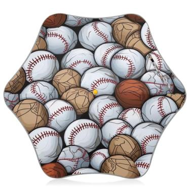 Imagem de Blueangle Guarda-chuva infantil com padrão de bolas de beisebol para idades de 3 a 8 anos - guarda-chuva dobrável à prova de vento UV50+ com tiras refletivas de segurança (381)