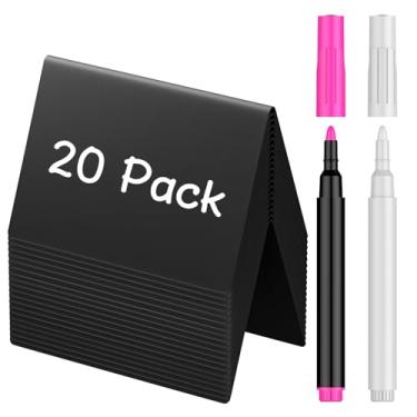 Imagem de Uniclife Pacote com 20 mini placas de quadro negro em forma de V, placas pequenas de quadro-negro com marcações de giz, placas de comida de PVC fosco reutilizáveis