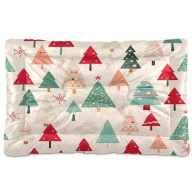 Imagem de SEHANY Cama de árvore de Natal em aquarela para cães e gatos com fundo antiderrapante, caixa de canil, colchão macio para animais de estimação, lavável para cães pequenos, médios e grandes, gatos, 91