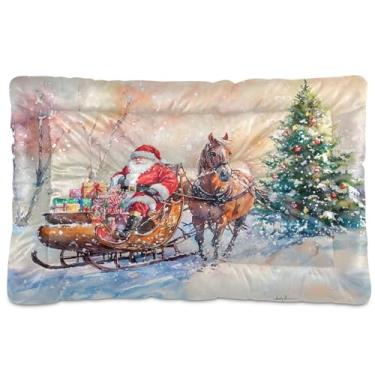 Imagem de SEHANY Cama de Natal para cães de Papai Noel, cama de gato com fundo antiderrapante, cama de canil, colchão macio para animais de estimação, lavável para cães pequenos, médios e grandes, gatos, 45,7 x