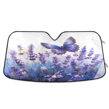 Imagem de ATTX Para-brisa de carro lavanda e borboleta 144.8 cm x 80.0 cm escudo solar universal com proteção UV, persiana de janela frontal automática dobrável para Sedans SUVs caminhões #380