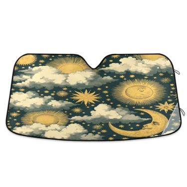Imagem de ATTX Para-brisa de carro retrô Sun Moon 139.7 cm x 70.1 cm Protetor solar universal com proteção UV, persiana de janela frontal automática dobrável para caminhões Sedans SUVs #183