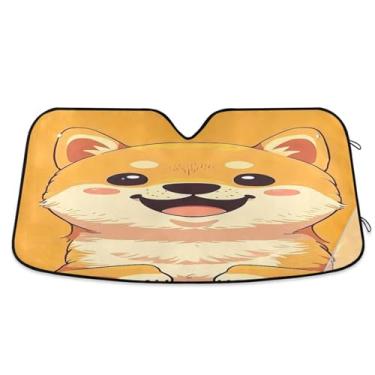 Imagem de ATTX Pára-brisas de carro de cachorro fofo Kawaii 134.6 cm x 59.7 cm escudo solar universal com proteção UV, persiana de janela frontal automática dobrável para caminhões Sedans SUVs #798