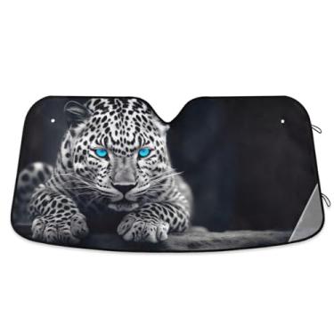 Imagem de ATTX Para-brisa de carro de guepardo de olhos azuis 144.8 cm x 80.0 cm Protetor solar universal com proteção UV, persiana de janela frontal automática dobrável para caminhões Sedans SUVs #784