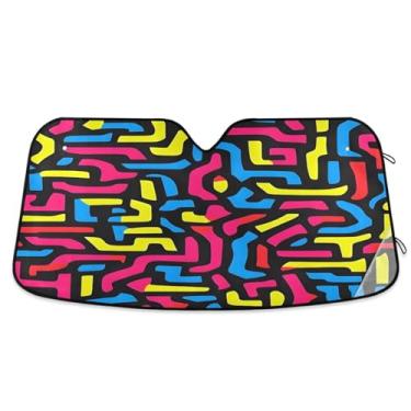 Imagem de ATTX Pára-brisas de carro colorido labirinto 139.7 cm x 70.1 cm escudo solar universal com proteção UV, persiana de janela frontal automática dobrável para caminhões Sedans SUVs #796