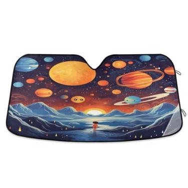 Imagem de ATTX Para-brisa de carro Space Cartoons 134.6 cm x 59.7 cm Protetor solar universal com proteção UV, persiana de janela frontal automática dobrável para caminhões Sedans SUVs #375