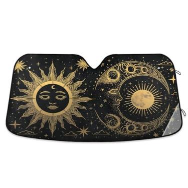 Imagem de ATTX Golden Sun and Moon Para-brisa de carro 144.8 cm x 80.0 cm Escudo solar universal com proteção UV, persiana de janela frontal automática dobrável para caminhões Sedans SUVs #128