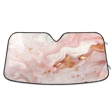 Imagem de ATTX Para-brisa de carro mármore dourado 139.7 cm x 70.1 cm escudo solar universal com proteção UV, persiana de janela frontal automática dobrável para caminhões Sedans SUVs #324