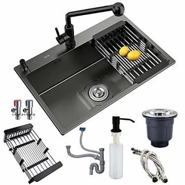 Imagem de HGTRH Pia de cozinha de aço inoxidável com triturador de lixo, estação de trabalho de pia de preparação, pia de aço inoxidável com torneira com tubo de drenagem + filtro e kit de pia de cozinha feito