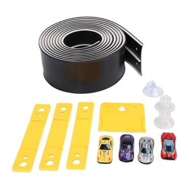 Imagem de Depisuta Pista de Corrida Flexível para Crianças, Pista de Corrida Flexível Com Carros de Corrida e Ventosas, Pista de Corrida Portátil Roll Up Race Track, Pista Flexível para Meninos e (Preta)