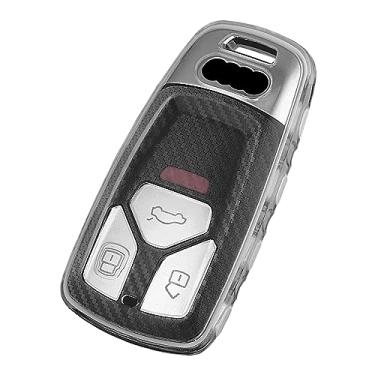 Imagem de TANGSEN Capa de TPU para chaveiro compatível com Audi A4, A5, A6, Q5, Q7, R8, RS4, S5, SQ5, SQ7, TTS, textura de fibra de carbono transparente, 3 e 4 botões (branca)