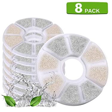 Imagem de Filtros de reposição para bebedouro gatos 8 unidades filtração 3 em 1 com carvão ativado casca coco resina troca iônica e algodão automático pets Round Space mantém a água fresca limpa segura