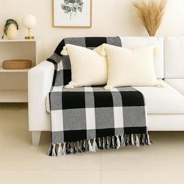 Imagem de Manta Capa para Sofá Gigante 240x180 cm - 100% Algodão com Franjas, Proteção Total, Conforto e Decoração para Sala de Estar(Preto com branco xadrez)