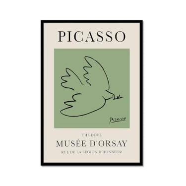 Imagem de Impressão em tela verde sálvia Pablo Picasso animais esboço arte de parede gato cão pássaro cavalo impressão linha abstrata desenho pôsteres para quarto casa escritório decoração (SKU4,20.3x30.5 cm =