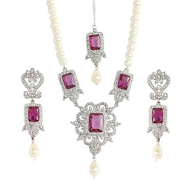 Imagem de Touchstone Colar de joias com cristais austríacos branco/roxo Hollywood Glamour em tom prateado para mulheres, Strass