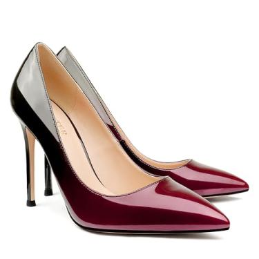 Imagem de Sapato social feminino Coleter bico fino com estampa de animal patenteado salto alto, Gradient Wine to Black With 10cm Heel Height, 11