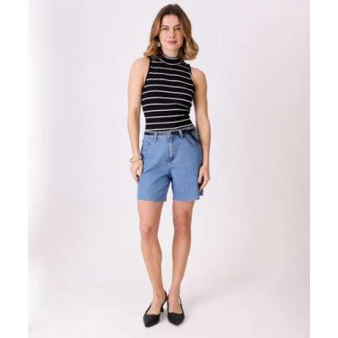 Imagem de Bermuda Jeans Feminina Cinto Barra Desfiada Marisa-08075, 40, Jeans az