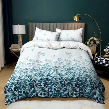 Imagem de Capa de edredom floral, Queen, conjunto de capa de edredom botânico verde, ramo de folhas de flores de jardim, capa de edredom macia e respirável, 4, EU SK (260 x 220 cm)
