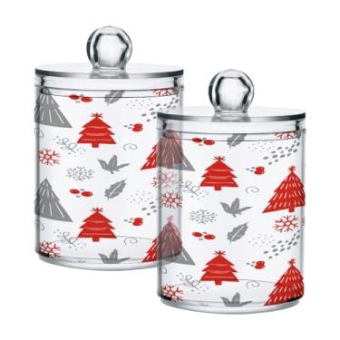 Imagem de STAYTOP 2 frascos de boticário Qtip para banheiro com etiquetas – Recipiente de armazenamento Qtip de plástico transparente para bola de algodão, cotonete, grão de café e árvore de Natal