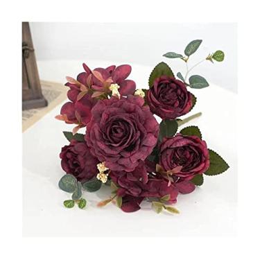 Imagem de LMJYU Centros de mesa retrô de seda com inspiração vintage: Arranjo elegante de hortênsia e peônia para decoração de casa e ambientes internos