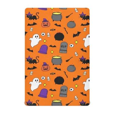 Imagem de Wassud Lençóis de berço respiráveis com tema de Halloween, capas de colchão de berço de 68 x 99 cm, lençol de bebê neutro para meninos e meninas (serve para berço padrão e pacote e brincadeira)