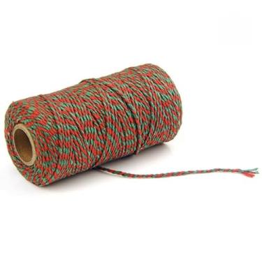 Imagem de Cordão de algodão de duas cores de 2 mm para artesanato, embrulho de presente, macramê e decoração de férias, corda macia e torcível (vermelho + verde)