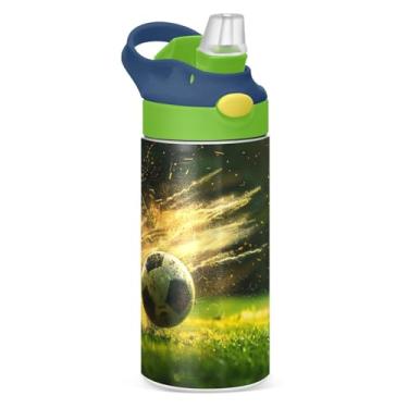 Imagem de CEBUGI Garrafas de água de futebol infantil à prova de vazamento com canudo Garrafa de água isolada a vácuo de aço inoxidável para meninos e meninas