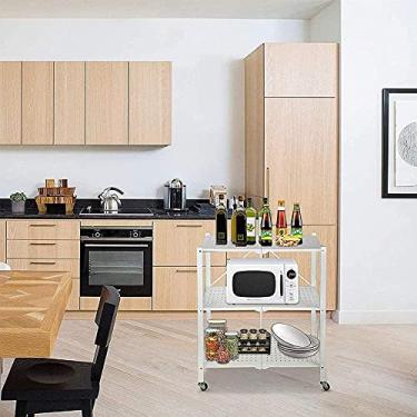 Imagem de LMJYU Prateleira dobrável para serviço pesado, suporte de arame organizador de aço com rodas, carrinho de rodas, armazenamento de armário de lavanderia de cozinha doméstica