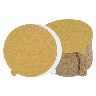 Imagem de Kozelo 50 unidades de discos de lixa PSA - [Grão de 12,7 cm x 101.2 cm] Discos de lixa dourados autoadesivos sem furo com aba para uso de pintura automotiva de carro, óxido de alumínio, redondos