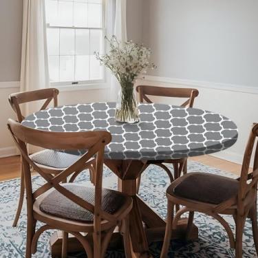 Imagem de opstellen Toalha de mesa redonda ajustada à prova de intempéries, capa de poliéster resistente, para ambientes internos e externos, para mesas de 101 a 112 cm, itens externos, festas, presentes